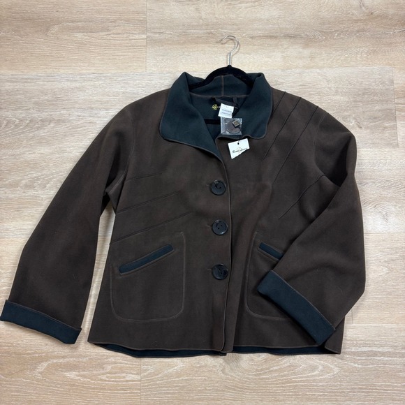 Renee Lamor Jackets & Blazers - NWT Renee Lamor Reversible Fleece Jacket Women's‎ Large Color Black/Brown